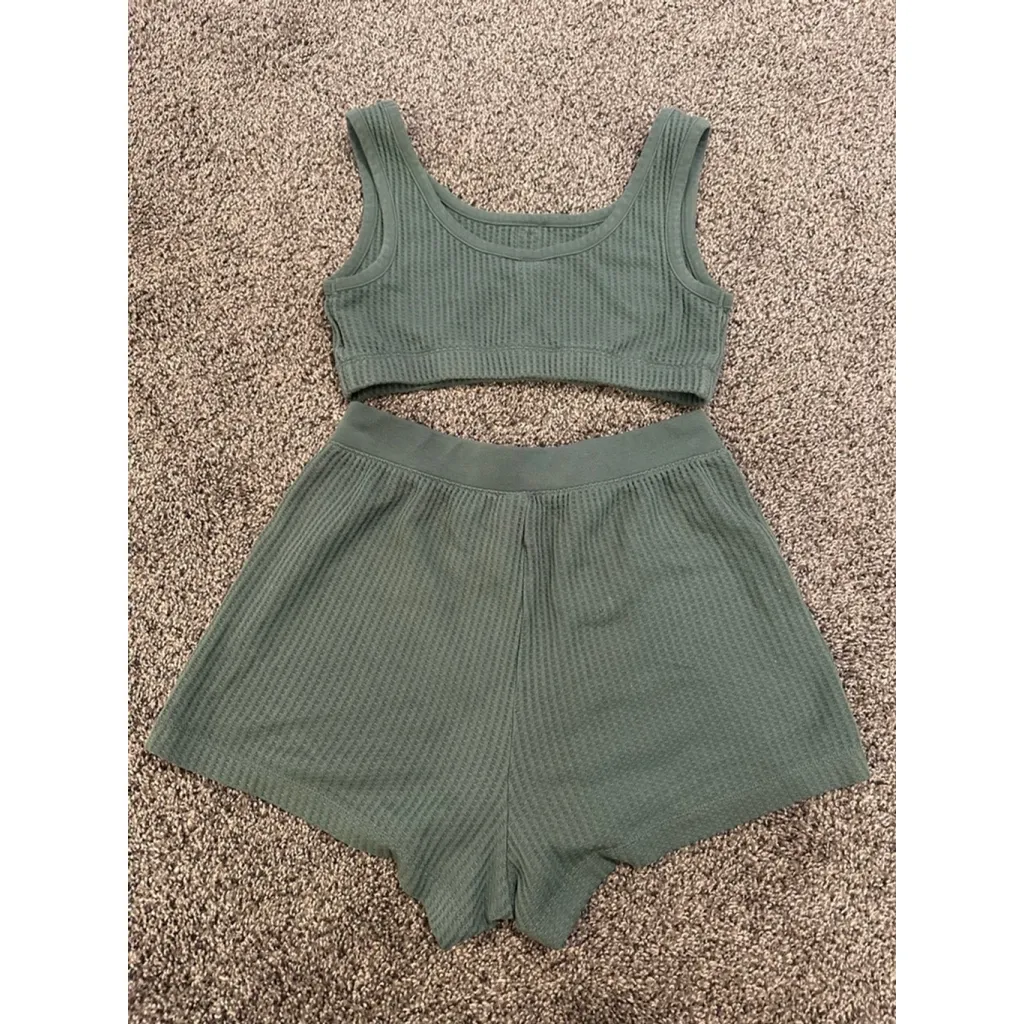 Women's Old Navy Green Waffle Knit Pajama Set XS/S - Image 9