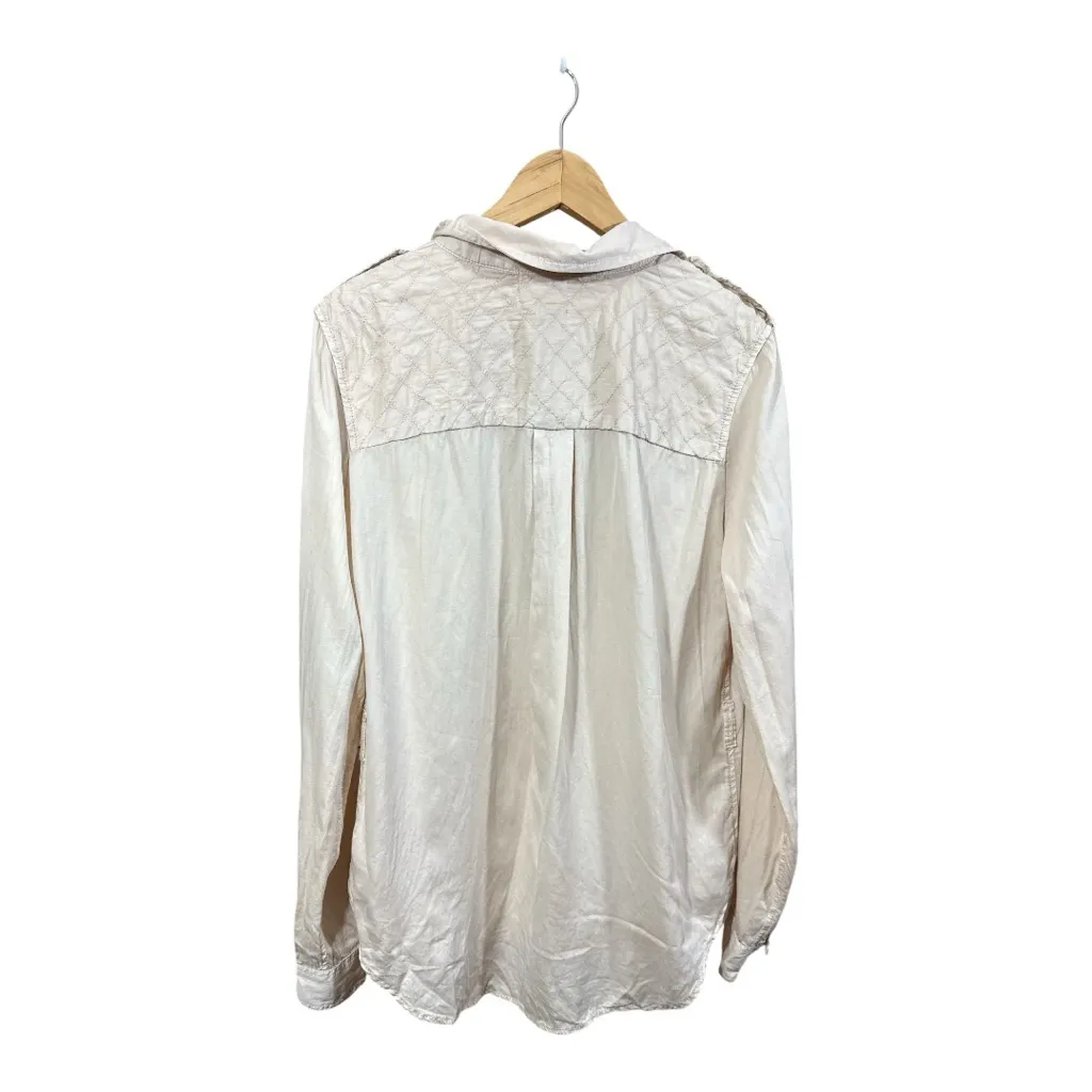 Anthropologie Maeve Beige Button Front Long Sleeve Blouse - Image 2
