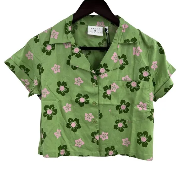 Daisy Street Green Crop Floral Button Front New Medium - Image 14