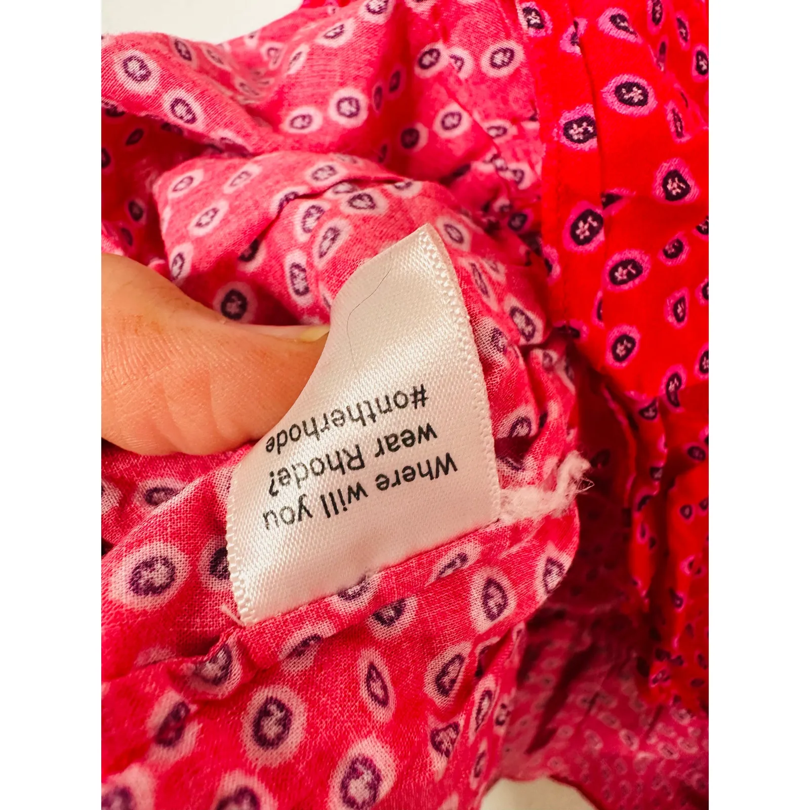 RHODE Red Printed 100% Cotton Short Sleeve V - Image 6