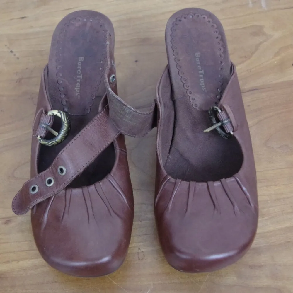 Bear Trap Brown Leather Mary Jane Wedge Mules Size 7M - Image 9