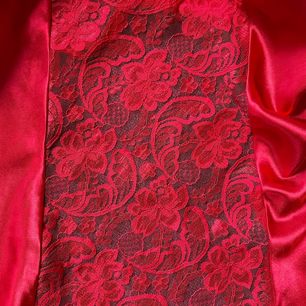 Vintage Red Satin Slip Dress Lace Ashley Stewart Babydoll Plus Size Lingerie - Image 4