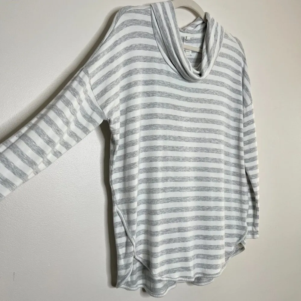 Lou & Grey Cowlneck Loose Flowy Striped Stretch Jersey Knit Curved Hem Top - Image 2