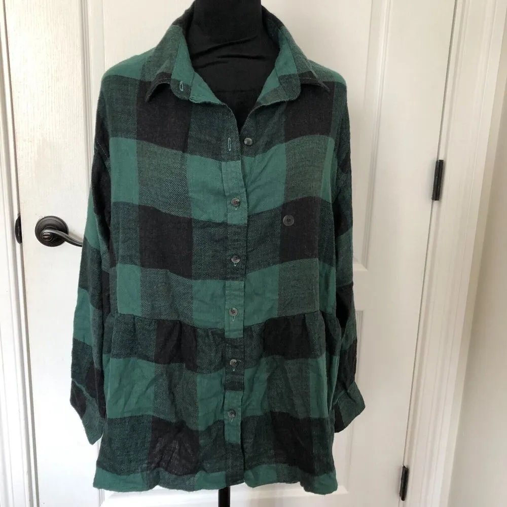 American Eagle AEO‎ Womens Shirt M Green Checkered Collared Button Down NWT - Image 3