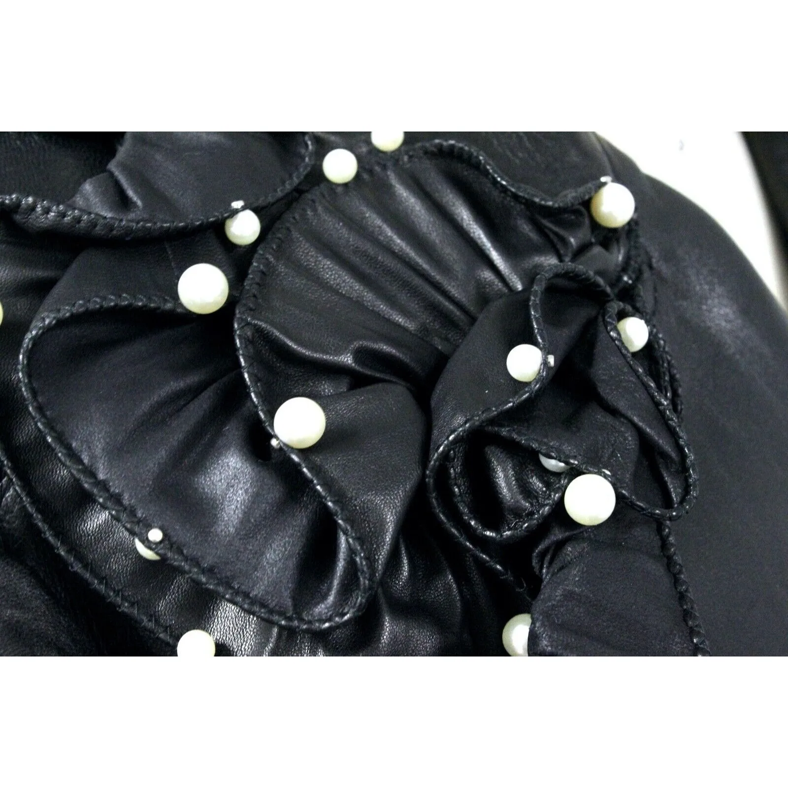 Gucci Lambskin Ruffle Pearl Moto Jacket Black NWT EU42 US8 - Image 3