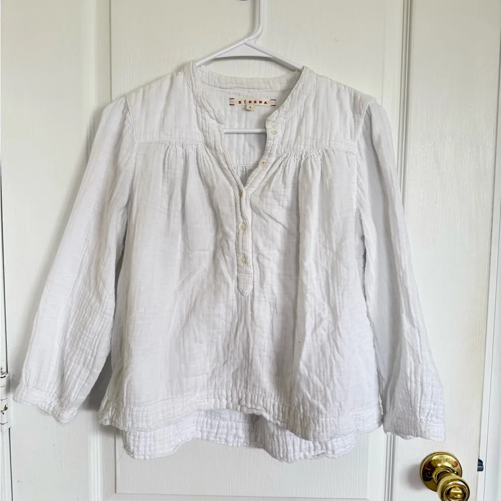Xirena Hemingway Henley White Gauze Cotton Top - Image 4