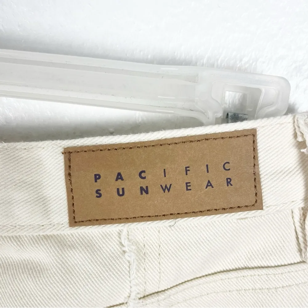 PACSUN Pacific Sunwear Fray Panel Details High Rise Cream Dad Jeans, Size 28 - Image 9