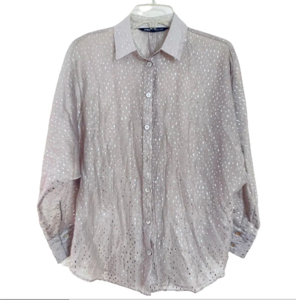 Shirt Blouse Top Long Sleeve Color Gray Size S - Image 5