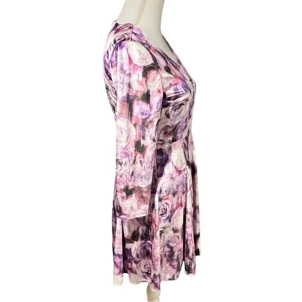 Nanette Lepore Y2K Floral Velvet Dress Sz M Purple Romantic Bloomcore Fairycore - Image 3