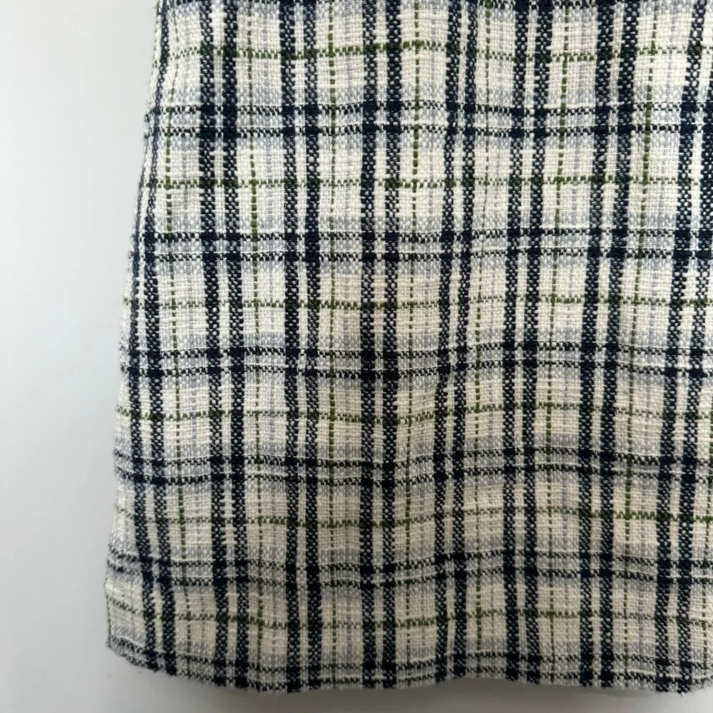 Abercrombie & Fitch Tweed Thigh High Slip Blue Plaid Mini Dress - Image 4