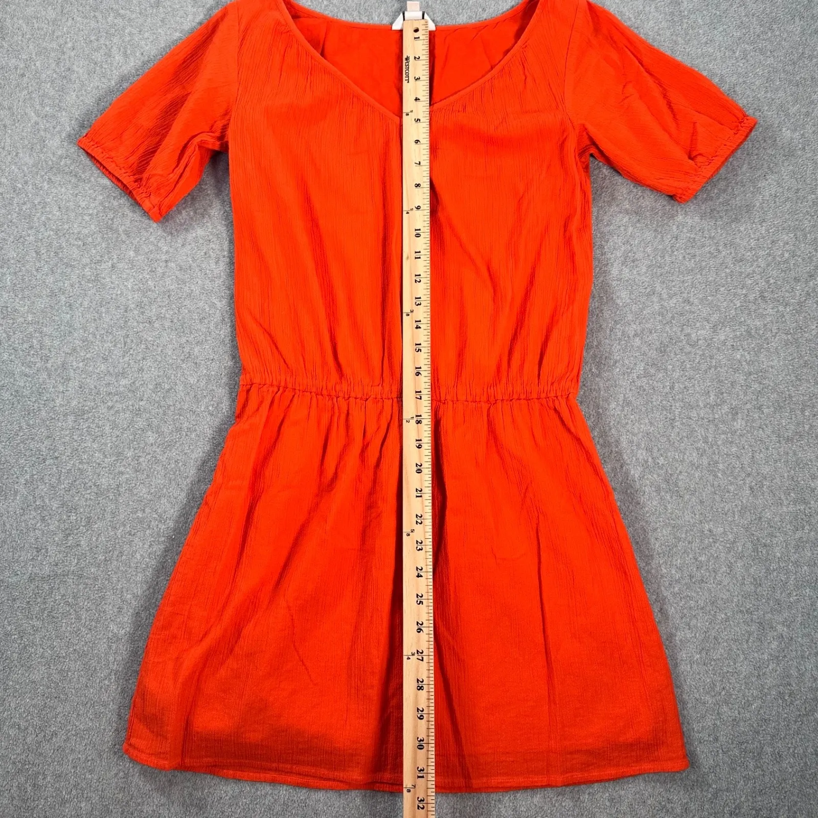 J.Crew Orange Gauze Dress Women's XSmall V-Neck Short Sleeve Gathered Waist - Image 5