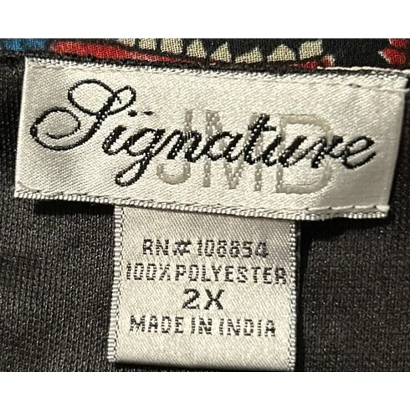 JMB Signature Women's Black Floral Red Green Blue Sequined‎ Lined Blouse Size 2X - Image 3