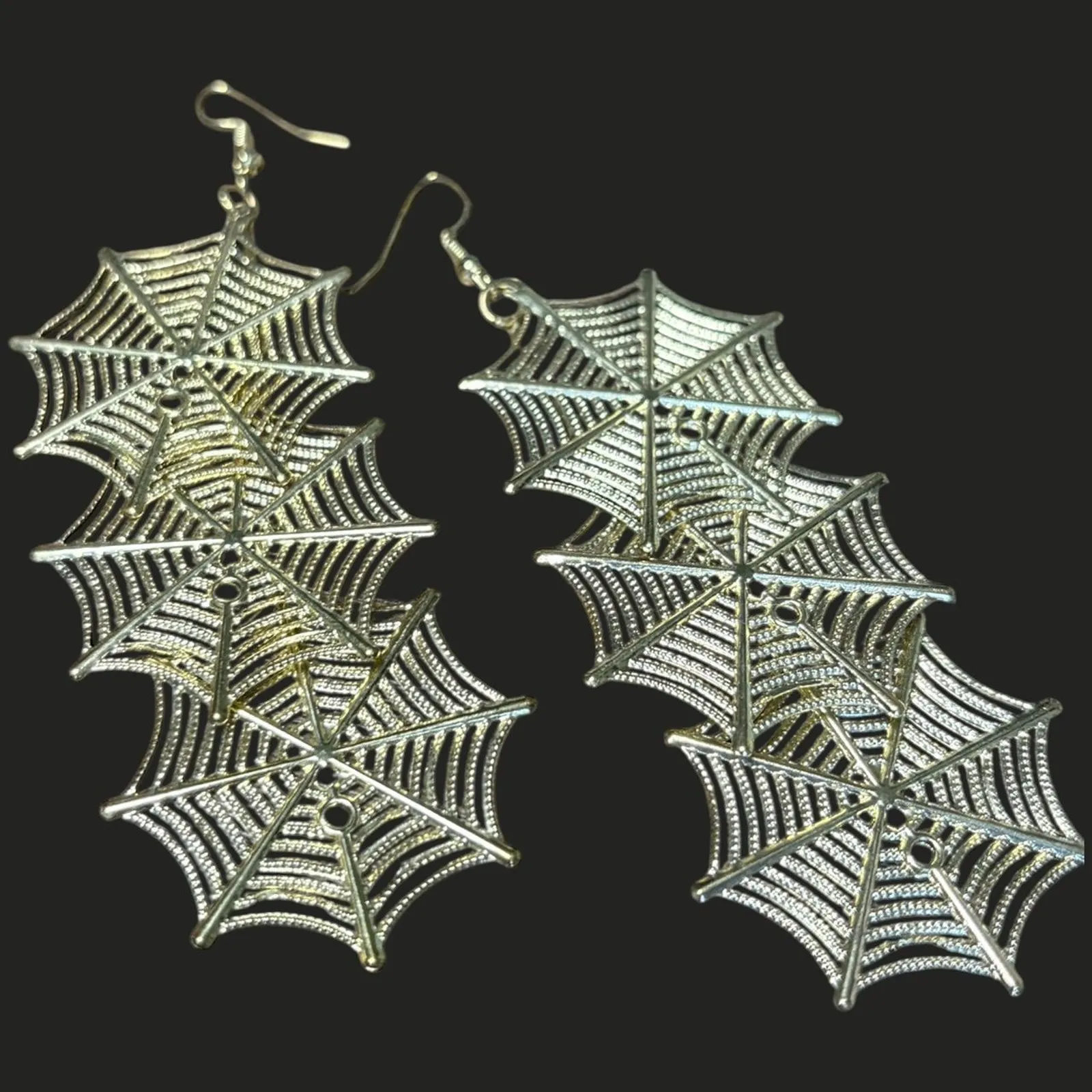 Gold Spider Web Earrings - Image 2
