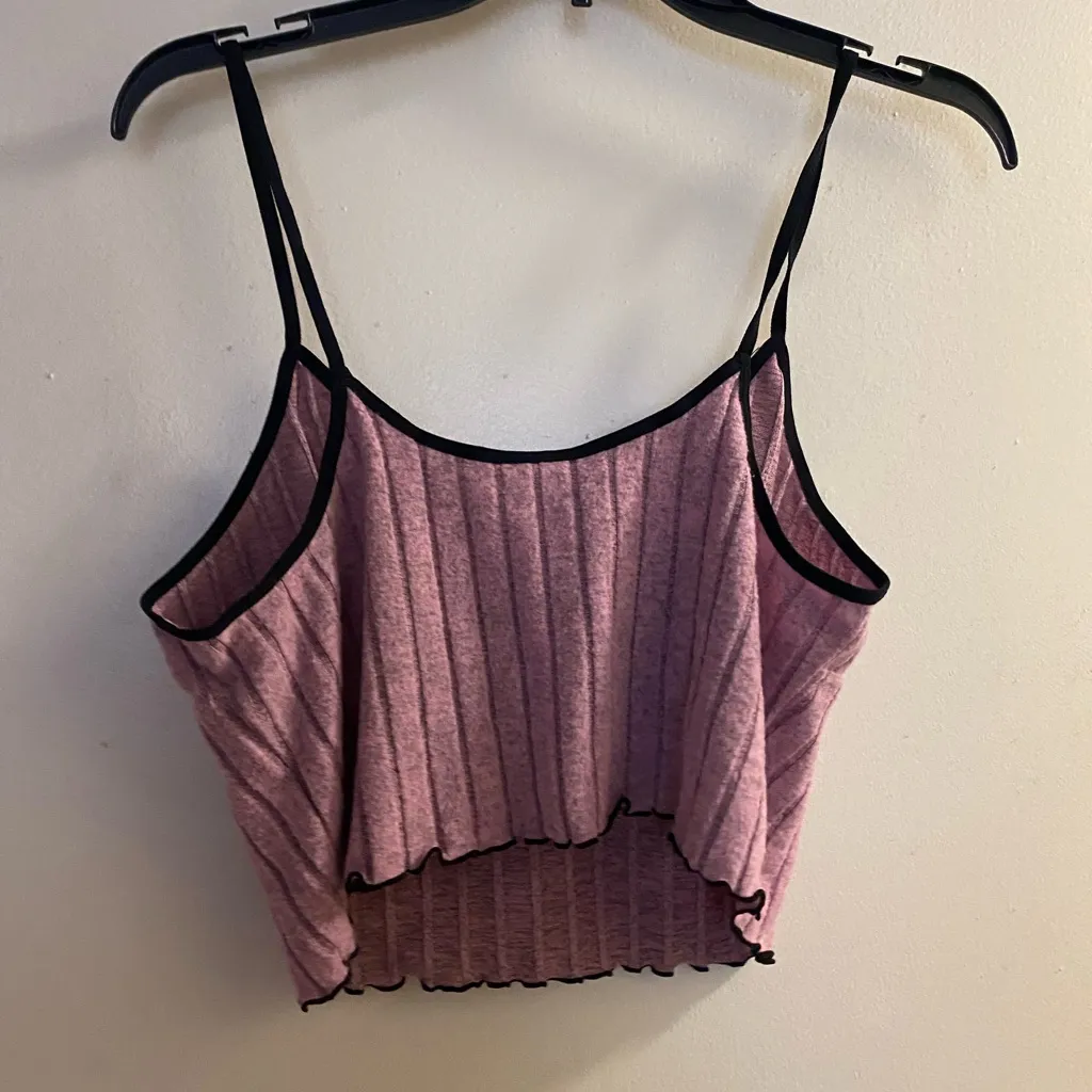 Womens Crop Tank Top Ribbed Pink Gray Black XL Bust 40” 42” Ruffled Bottom - Image 3
