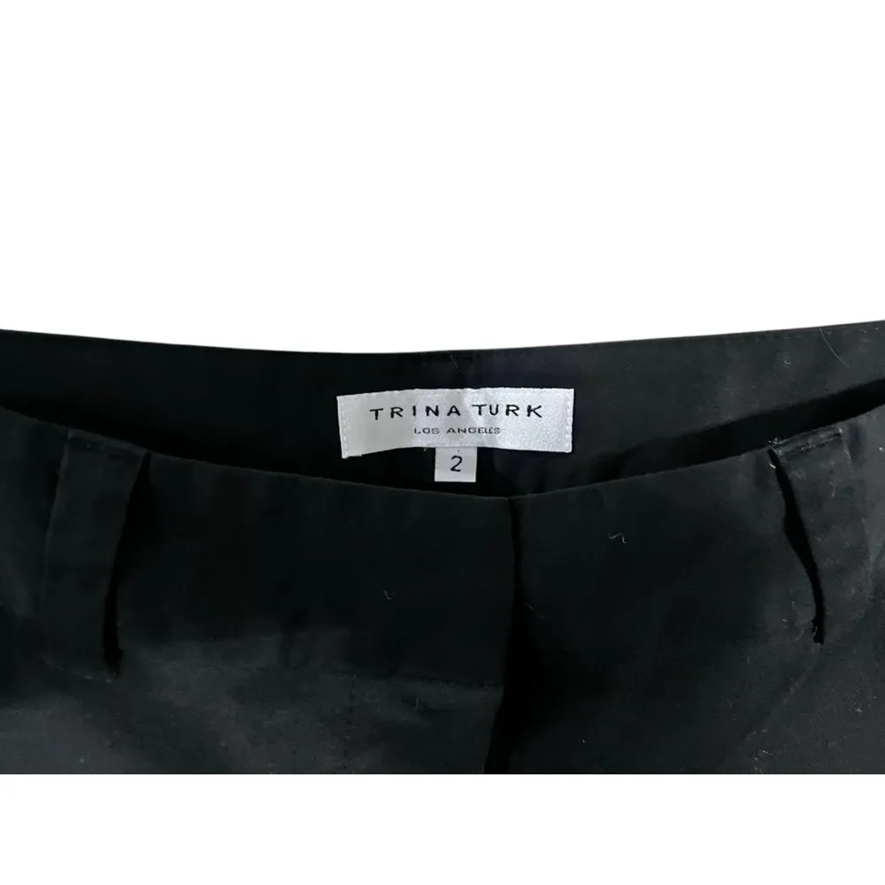 Trina Turk Black Dress Pants Size 2 Women's Wide Leg Slacks Pockets Zip Cotton - Image 3