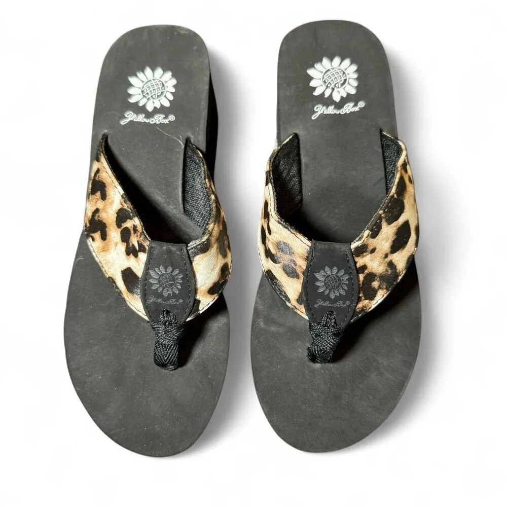 Yellow Box Women's Leopard Print Y2K Wedge Heel Flipflops Size 8 - Image 2