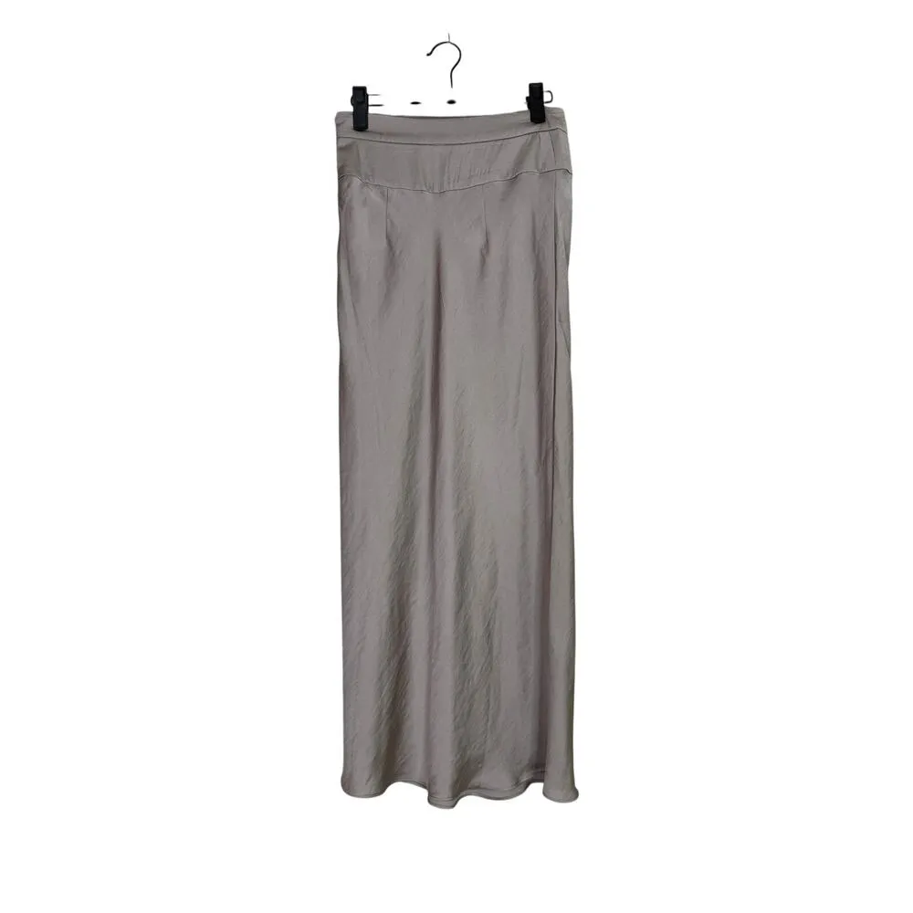 Free People Normani Satin Silver Metallic Effect Midi Skirt Flowy Lightweight 2 - Image 14