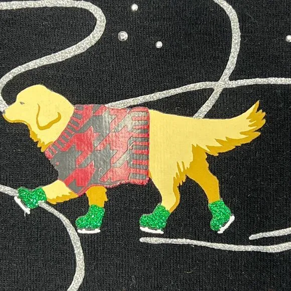 Ice Skating Dogs T-Shirt Sz Large‎ Black Silver L/S Whimsigoth Holiday Novelty - Image 6