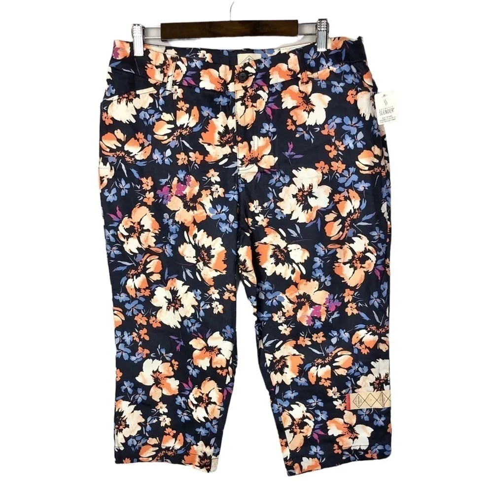 NEW St. John's Bay Blue Multi Floral Capri Cropped Pants 14 - Image 2