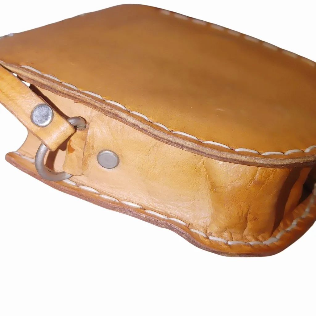 Small Leather Crossbody Bag Purse Hand Set Vintage Moon Boho Saddle Western Tan - Image 9