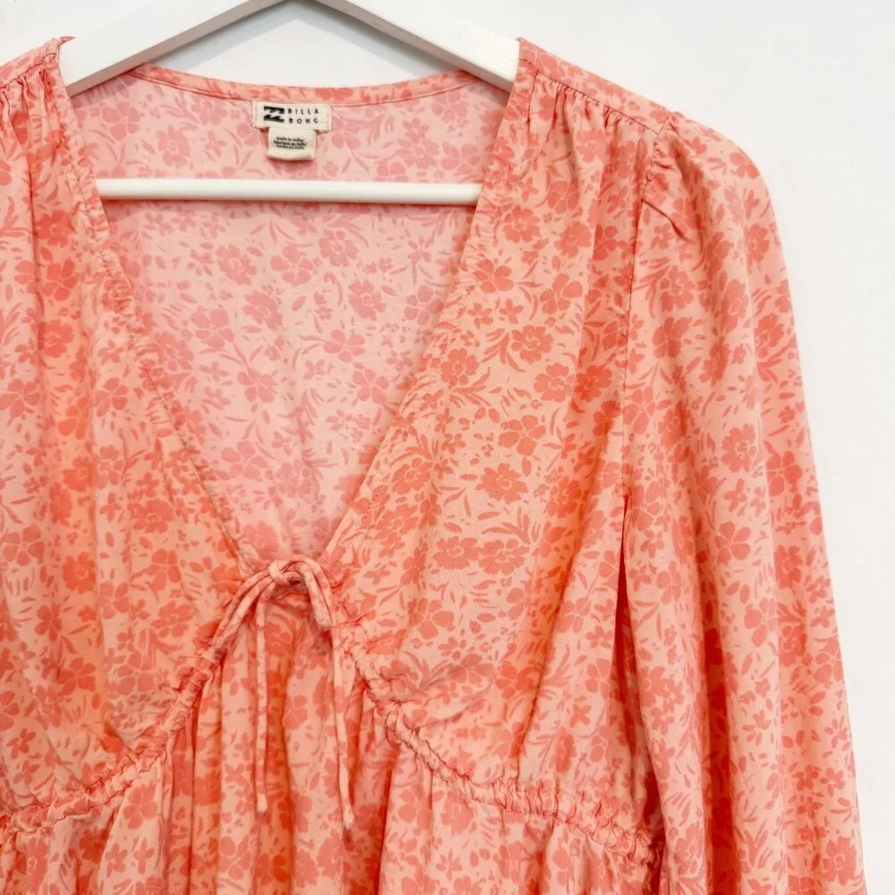 Billabong Time Goes By Floral Babydoll Boho Bohemian Blouse Peasant Top Large - Image 4