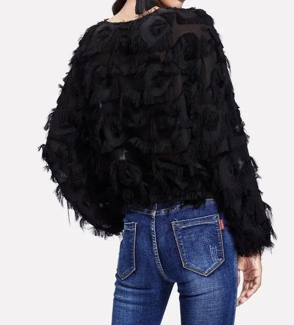 Fringe Patch Mesh Blouse - Image 2