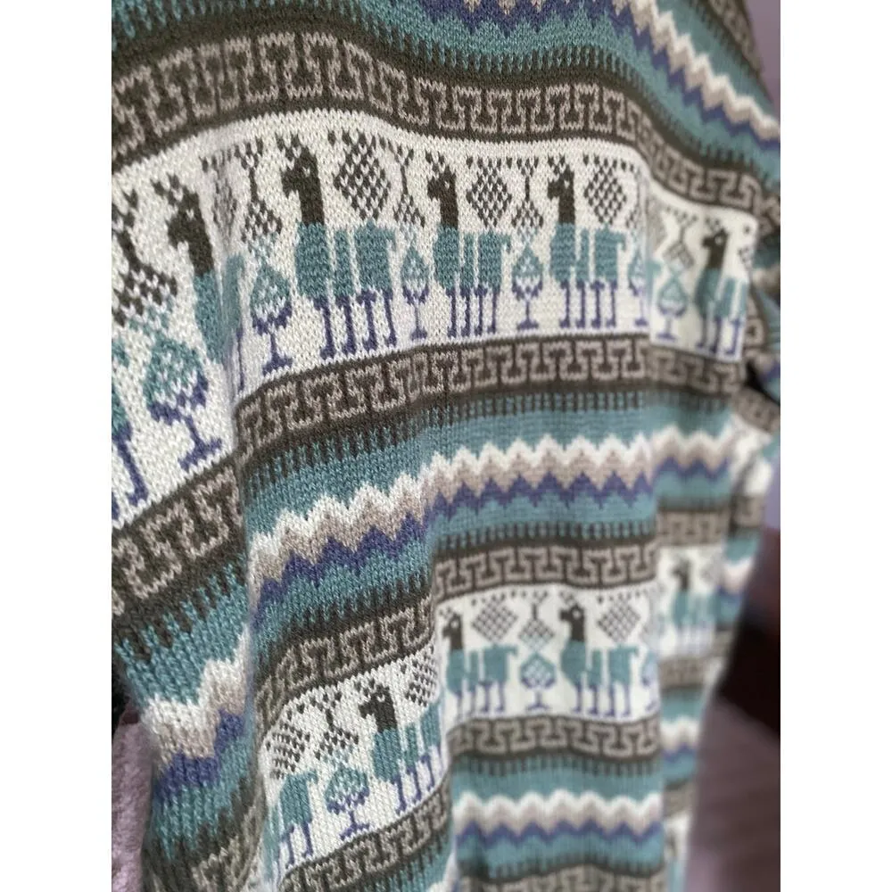 Alpaca Wool Knit Peru Sweater Pincho Poncho Granola Normcore Minimalist Scandi Green Size M - Image 5