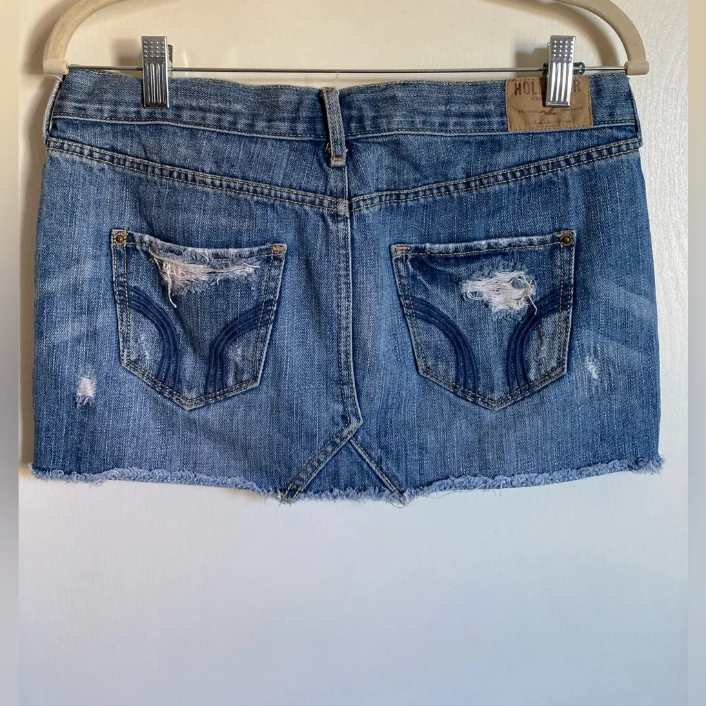 Vintage Y2K Hollister Medium Wash Distressed Ripped Raw Hem Micro Denim Skirt#Pk - Image 7