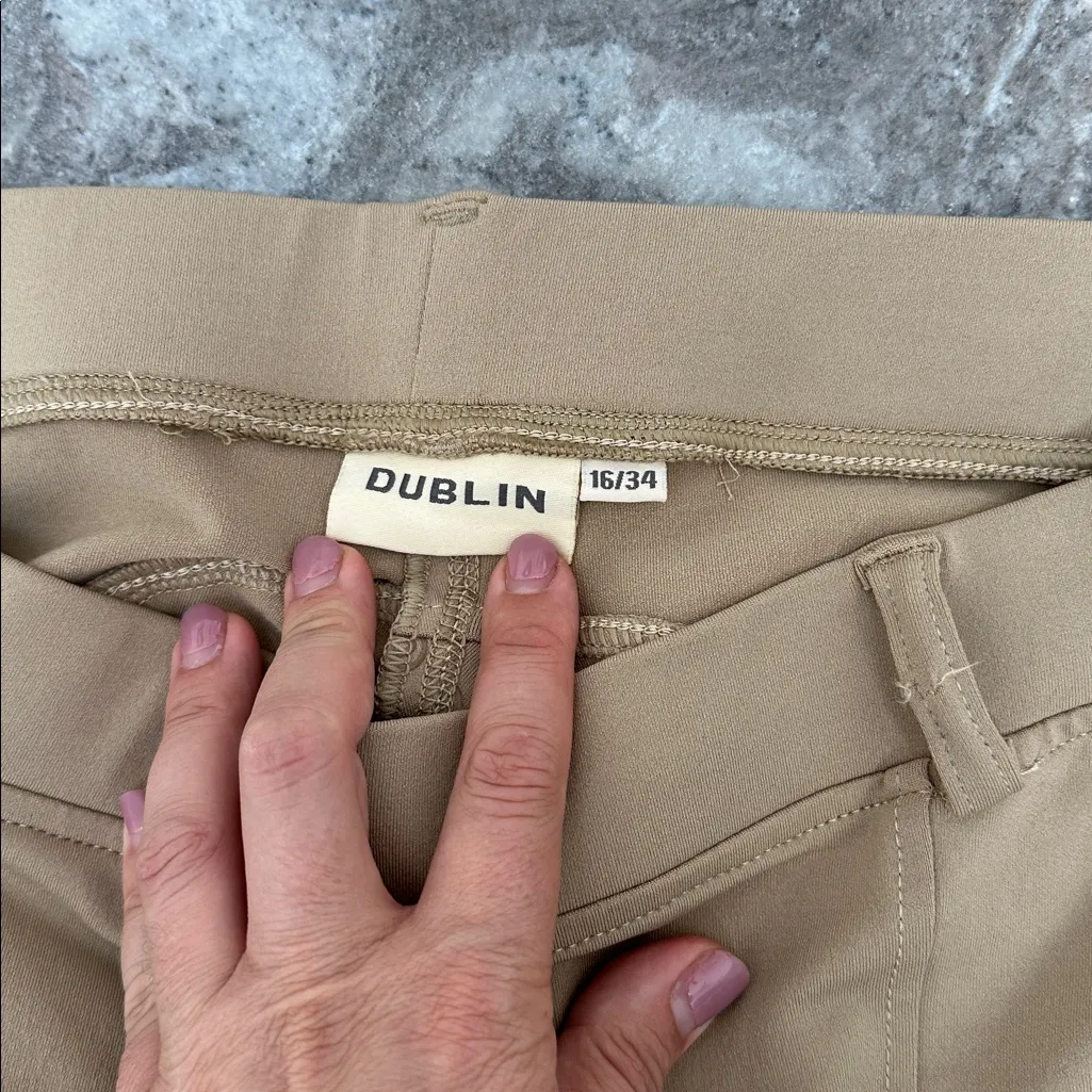 DUBLIN Elite Gel Full Seat Breeches Equestrian Beige/Tan Pull On Pants Sz 16/34 Tan - Image 4