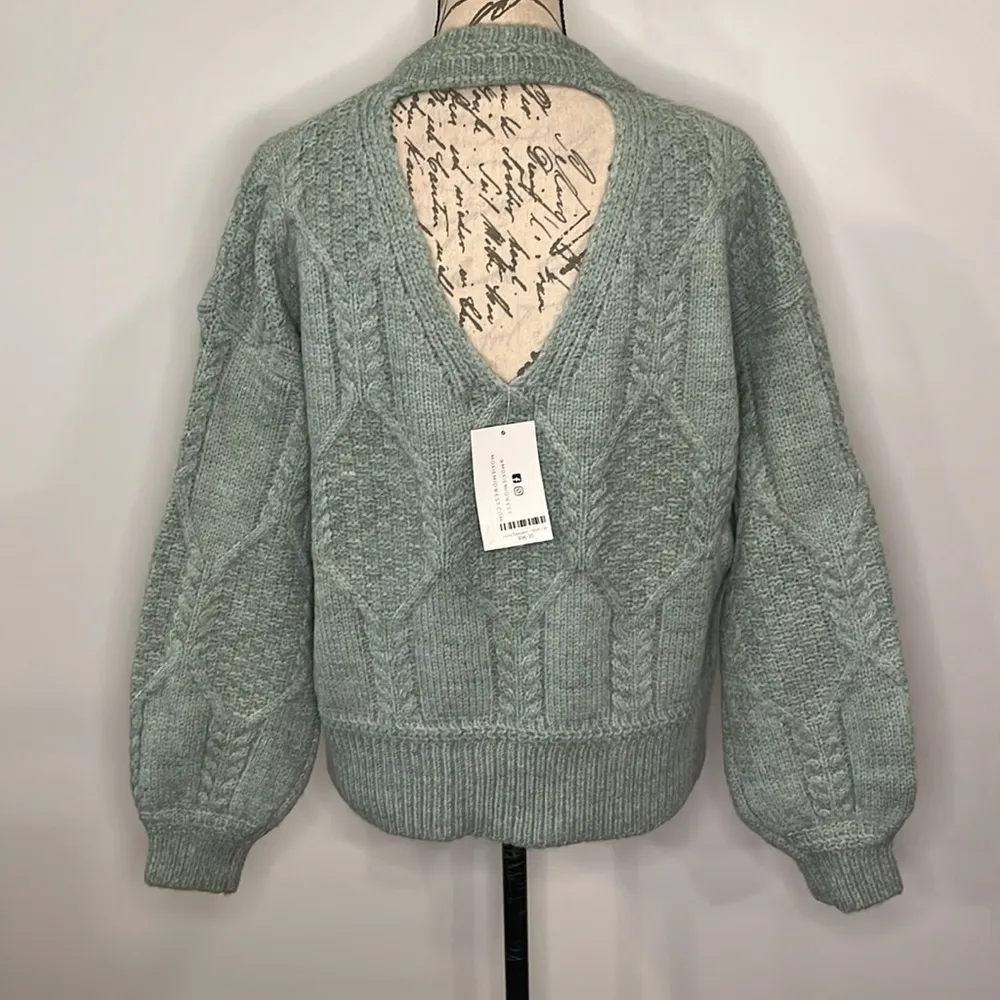 NWT FRNCH ‘Julia’ cable sweater open back keyhole in mint M - Image 2