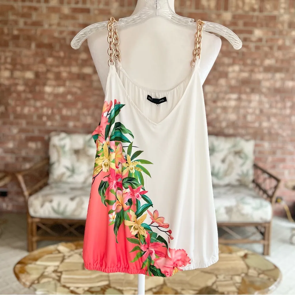 Boston Proper Getaway Floral Top L Chain Strap Blouson White - Image 14