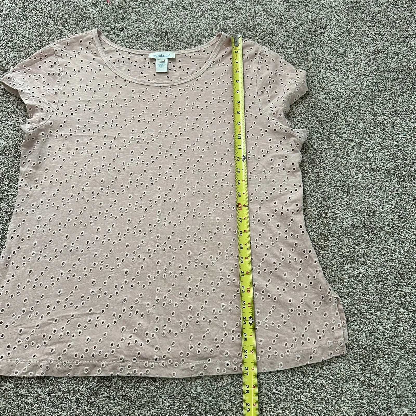Sundance light pink cotton eyelet short sleeve top size XL - Image 11
