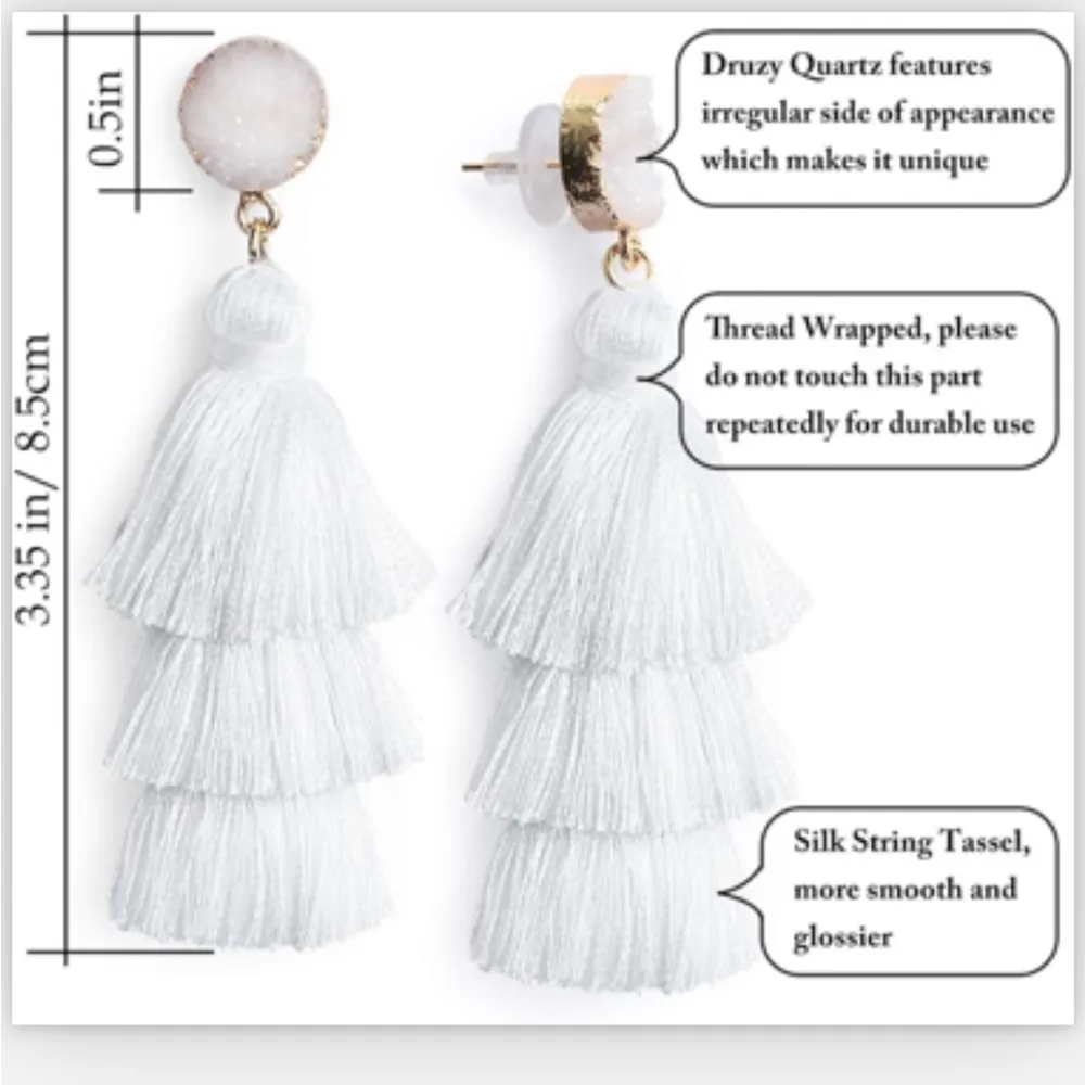 Me&Hz Druzy Stud Tassel Dangle Drop Earrings NWT Gold - Image 3