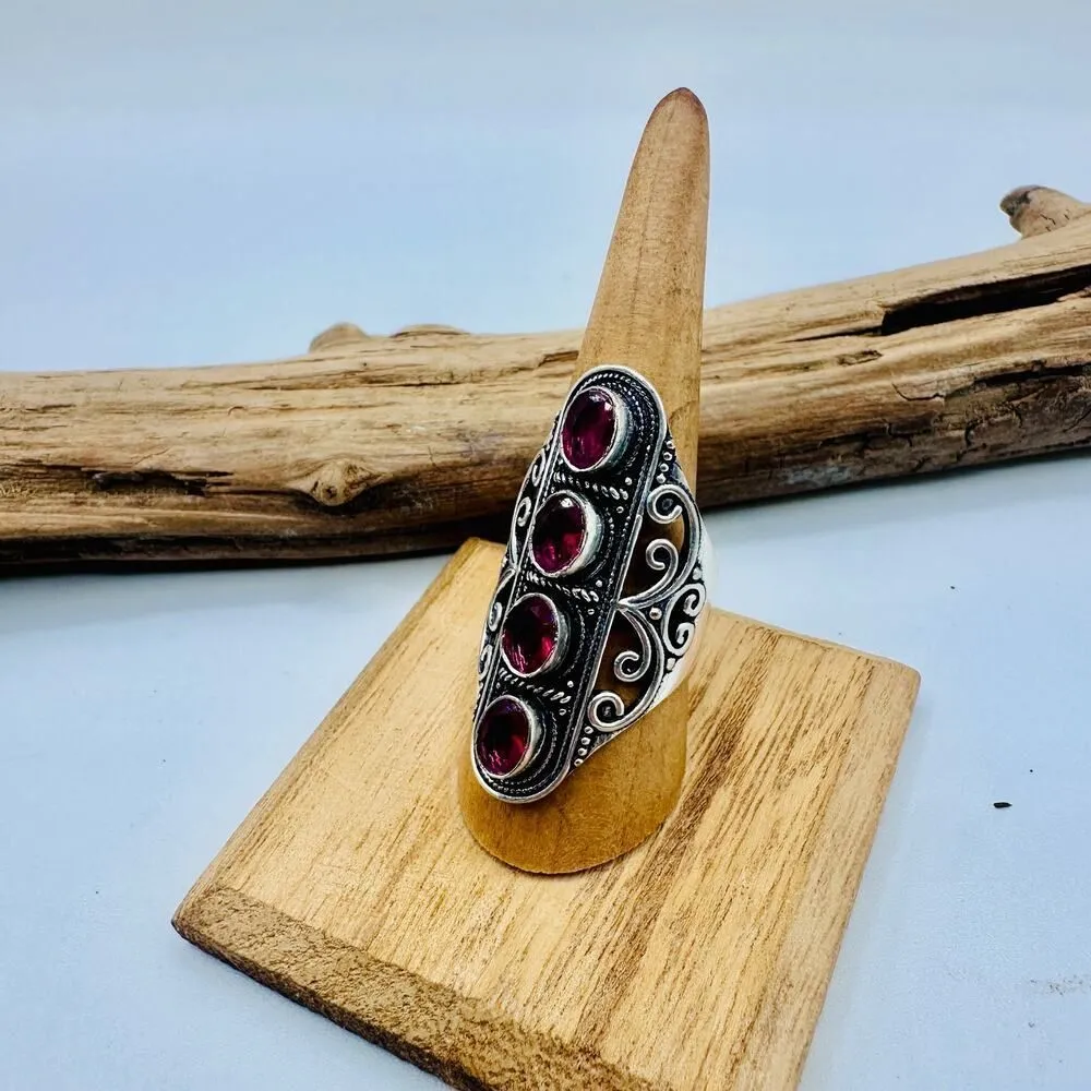 & Other Stories Pink Rubellite Sterling Silver Plated Statement Ring - Image 6