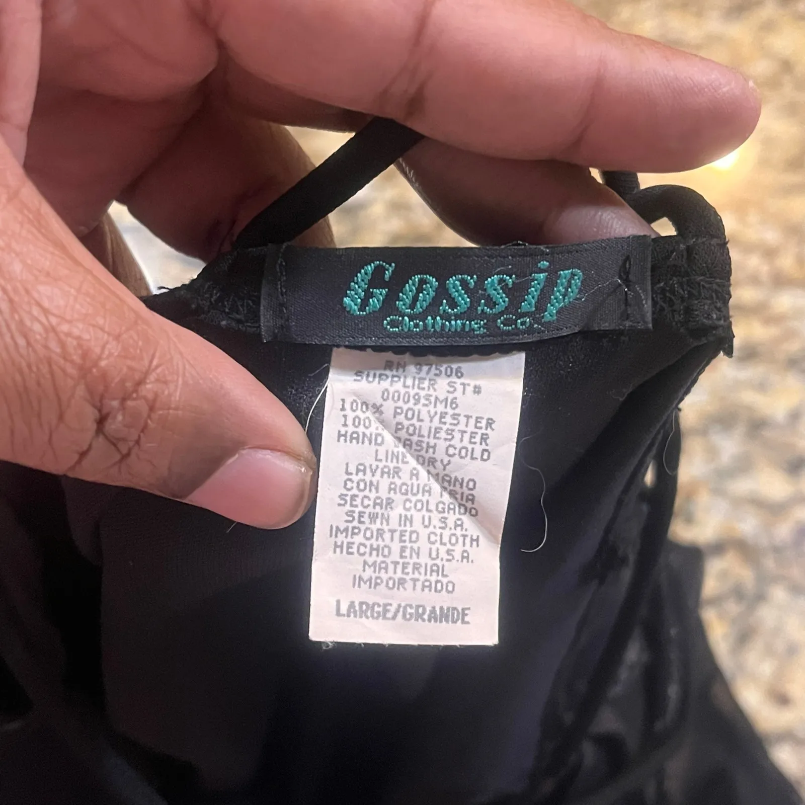 Vintage Gossip Black Sheer Floral Slip Dress Spaghetti Strap Y2K Large Grunge - Image 2