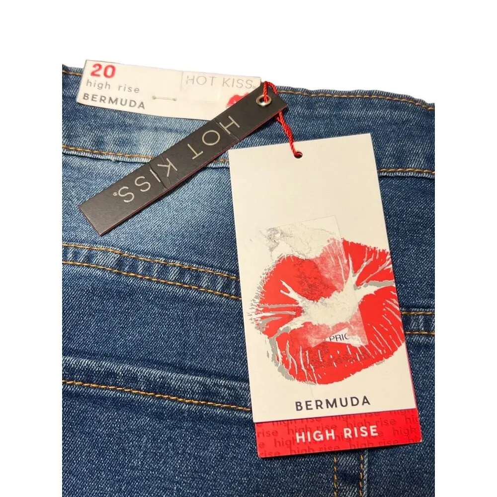 Hot Kiss Bermuda Denim Shorts High Rise Raw Hem Distressed Size 20 NWT - Image 4