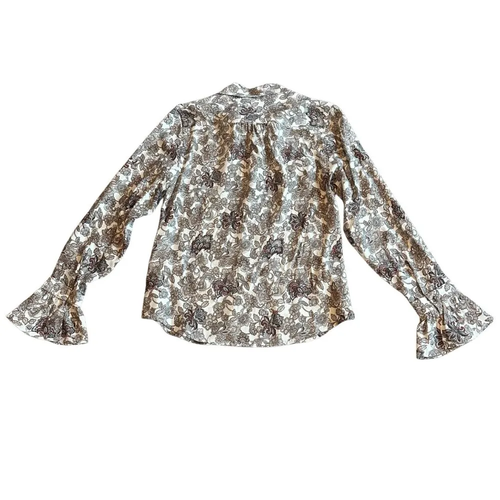 Frame 70s Ruffle Shirt Button-Down Paisley Print Retro Silk Size Small Women's - Image 7