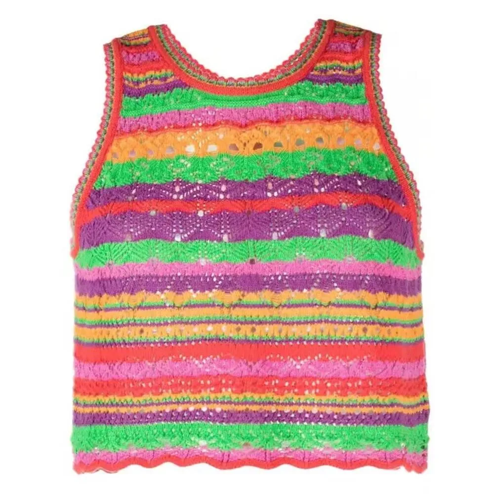 Ba&Sh Pierce Striped Crochet-Knit Top & Peck Short Set Red Multi Women's XS/US 2 - Image 3