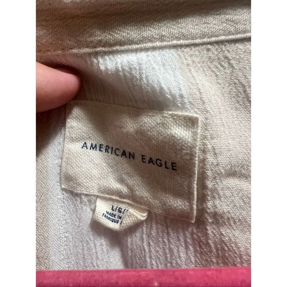 American Eagle Striped Button Up Short Sleeve Top Woman’s Size Large - Image 5