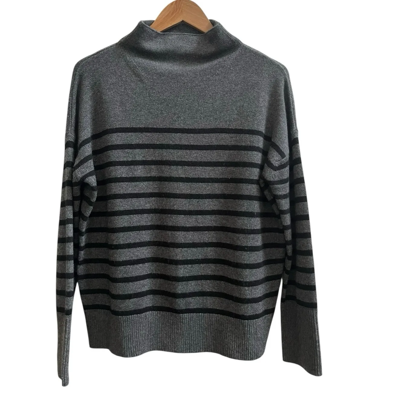 The Reset R Label Striped Funnel Neck Wool Cashmere Pullover Sweater Size Small Gray - Image 3