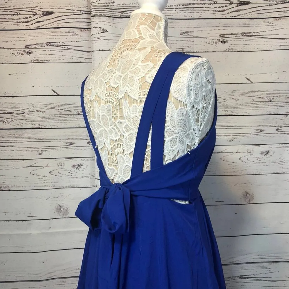 Louche Elegant Dress- open back with Cross over straps royal blue size 14 - Image 6