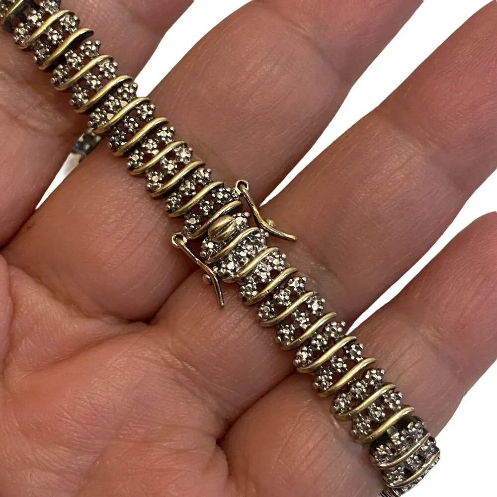 Ross Simons Gold Toned Sterling Silver Tennis Bracelet HEAVY PATINA - Image 2