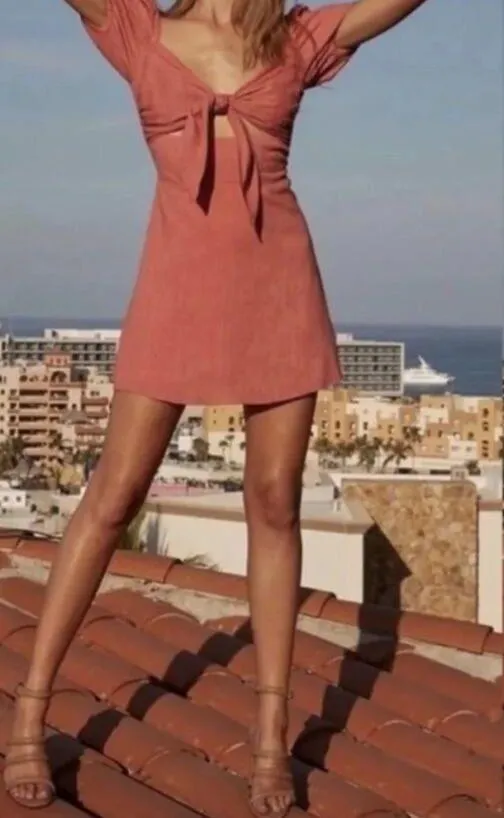 The Jetset Diaries TJD Heartbreaker Orange Linen Mini Dress, EUC, Medium - Image 4