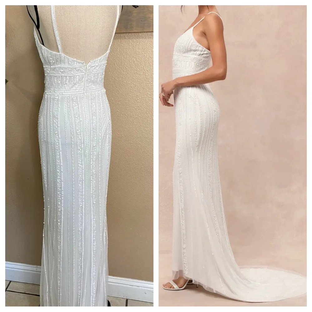 NWOT Lulus Stunning Vow White Beaded Sequin Maxi Dress - Image 4