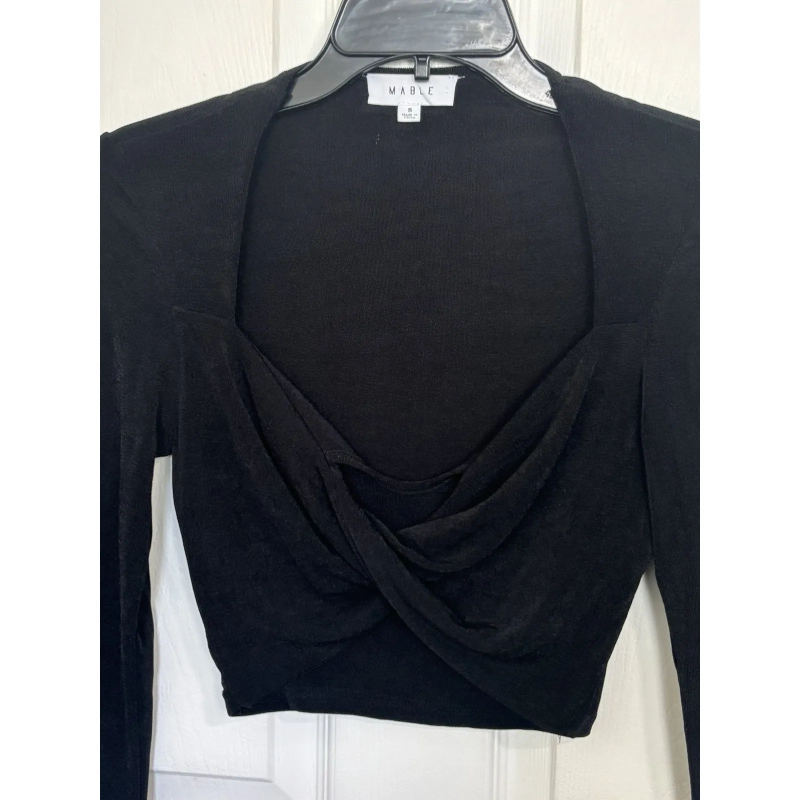 Anthropologie Mable Black Twist Front Crop Top Size Small Balletcore Slinky Goth - Image 3
