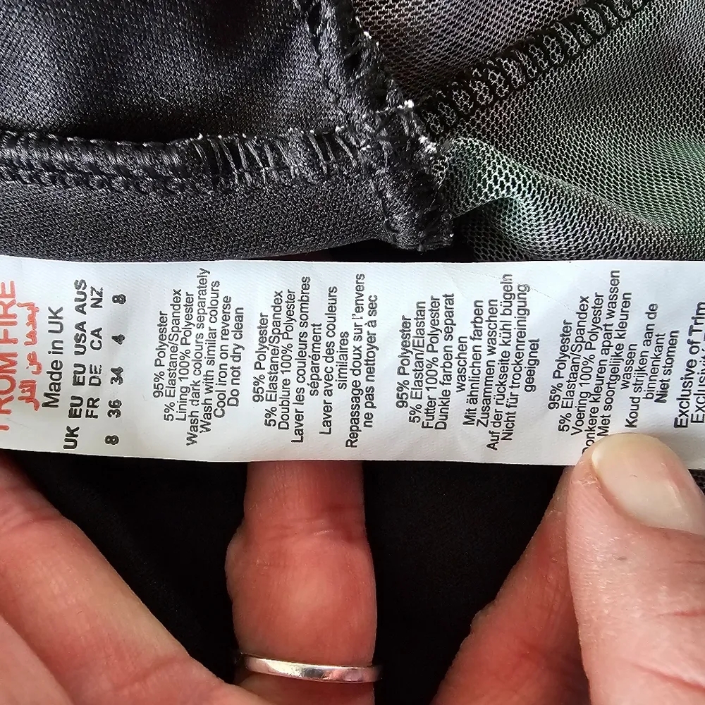 PrettyLittleThing Green Abstract Print Mesh Ruched Frilled Bodycon Dress Size 4 - Image 7