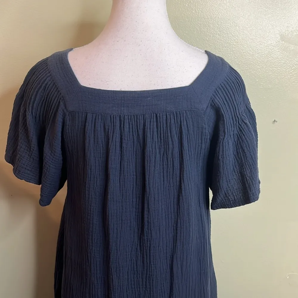 Madewell Navy blue Lightspun Gauze Square Neck short sleeve gauzy cotton dress - Image 9
