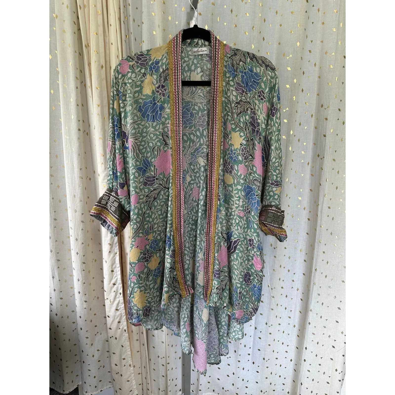 Arnhem Floral Fold Over Cuff Sleeves Embroidered Trim Open Kimono One Size Size undefined - Image 2