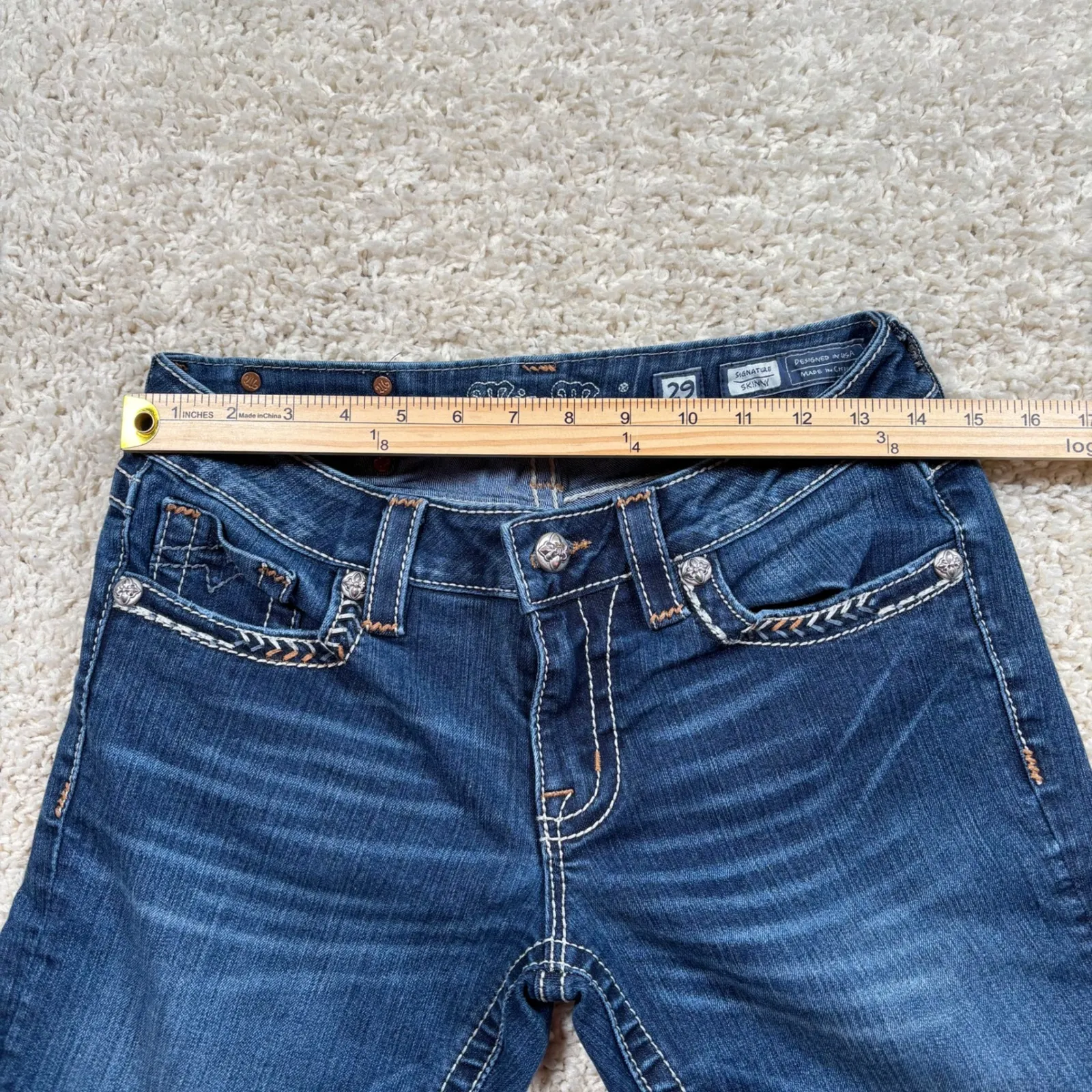 Miss Me Signature Skinny Jeans Embellished Pockets Blue Denim Size 29 - Image 7