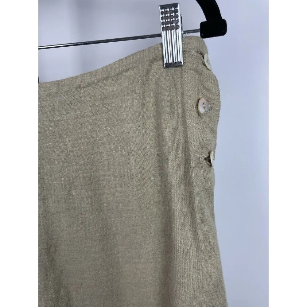 Lisa Z Tan 100% Linen Embroidered Handkerchief Hem Midi‎ Lagenlook Skirt Size S - Image 2